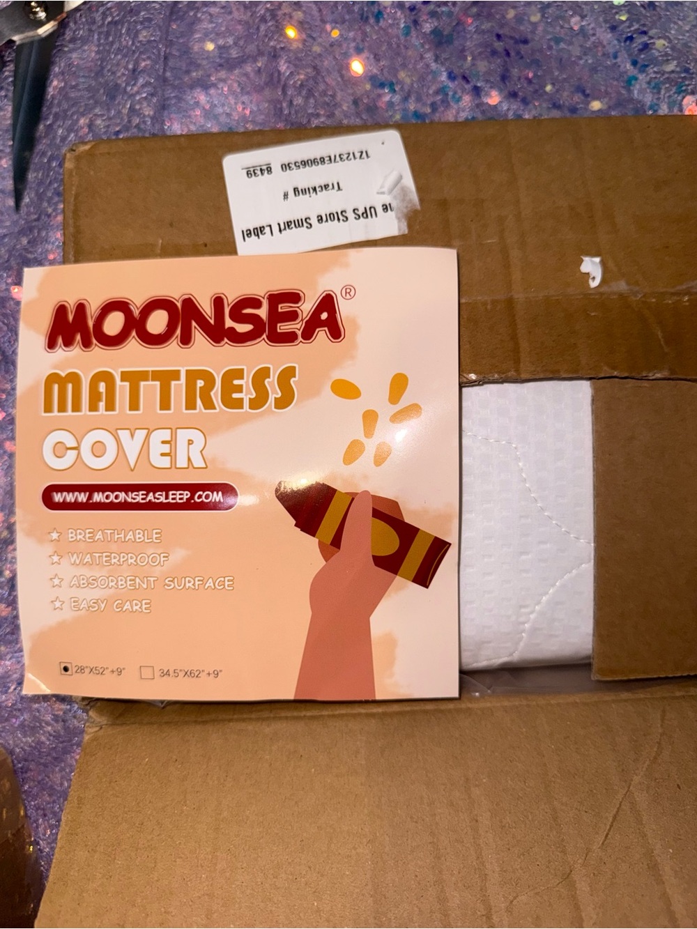 Moonsea Peach & Red Mattress Cover Packaging — White Protector Inside